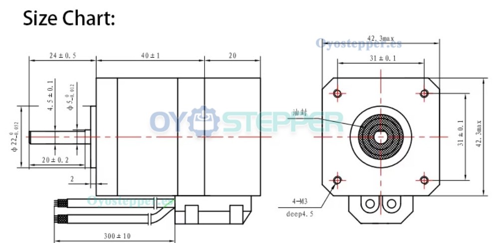 CASUN Motor paso a paso apilado coaxial NEMA 17 impermeable IP67 400mN&middot;m 1,8&deg; 12V 1,68A 2 fases